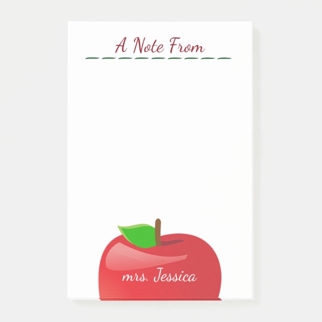 Personalized Red Apple Teacher Post-it Notes (Front)