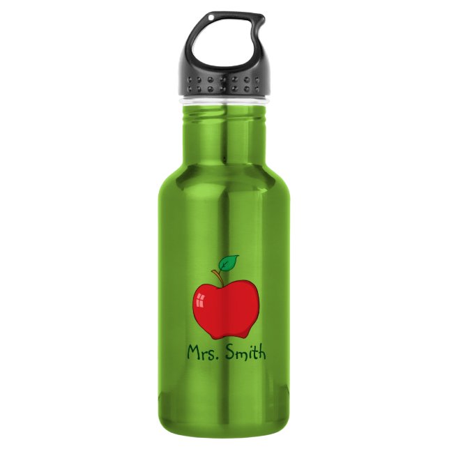 Personalized Red Apple Teacher Water Bottle (Front)