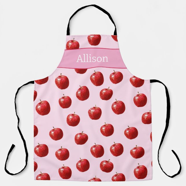 Personalized Red Apple Watercolor Pattern Custom Apron (Front)