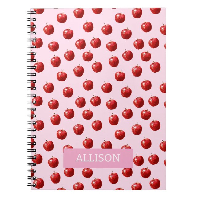 Personalized Red Apple Watercolor Pattern Custom Notebook (Front)