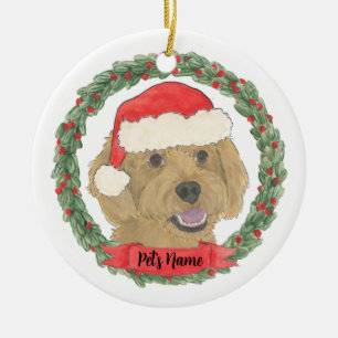 Personalized red apricot golden doodle Christmas Ceramic Ornament