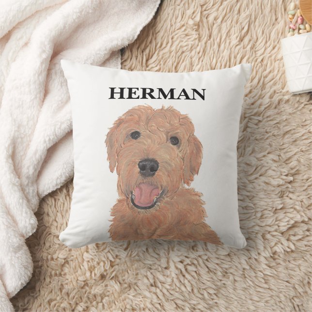 Personalized Red Apricot Golden Doodle Reversible Throw Pillow (Blanket)