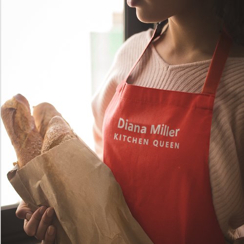 personalized red apron with name of the chef