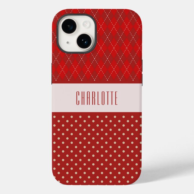 Personalized Red Argyles and Polka Dots Phone Case (Back)