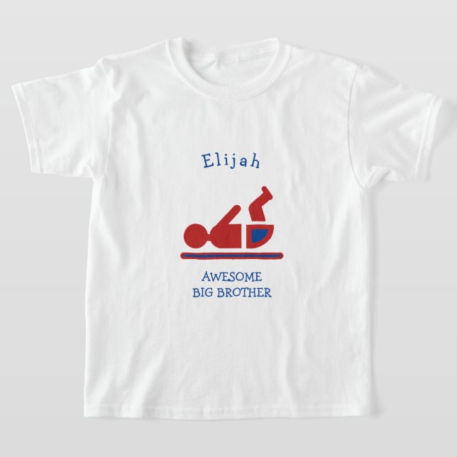 Personalized Red Baby AWESOME BIG BROTHER T-Shirt (Laydown)