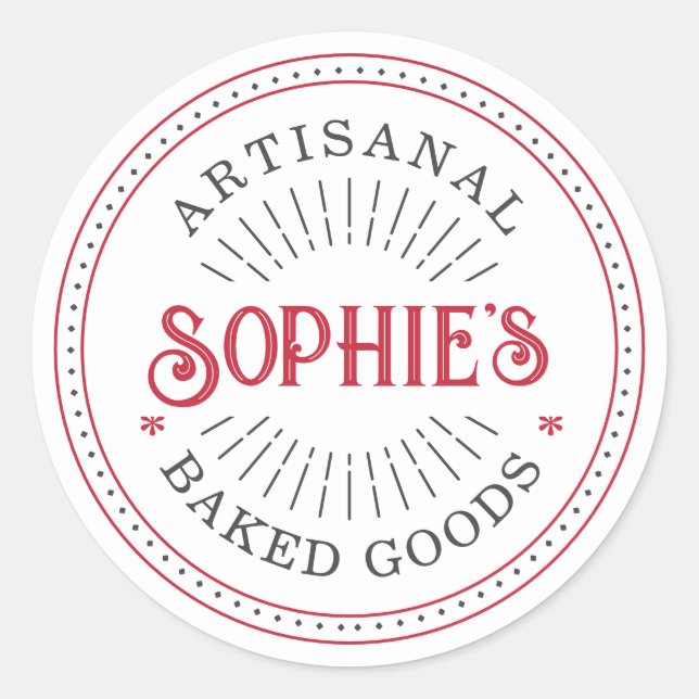 Personalized Red Baked Goods Logo Food Label (Front)