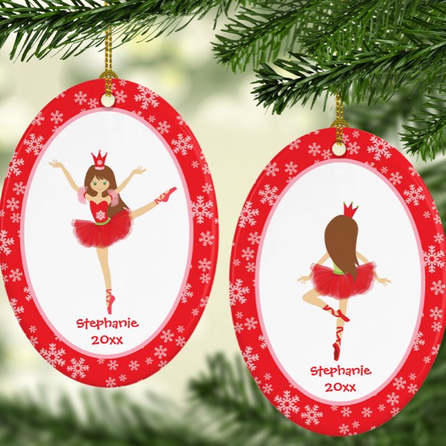 Personalized Red Ballerina Snowflake Christmas Ceramic Ornament (Personalized Red Ballerina Snowflake Christmas Ceramic Ornament)