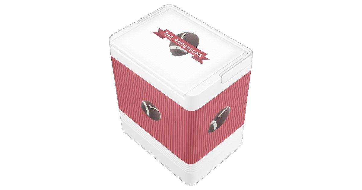 Personalized Red Banner Stripe Football Sports Drink Cooler Zazzle