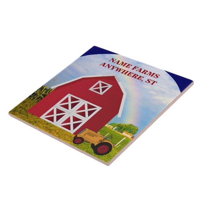 Personalized Red Barn Farm Country Decor Ceramic Tile (Side)