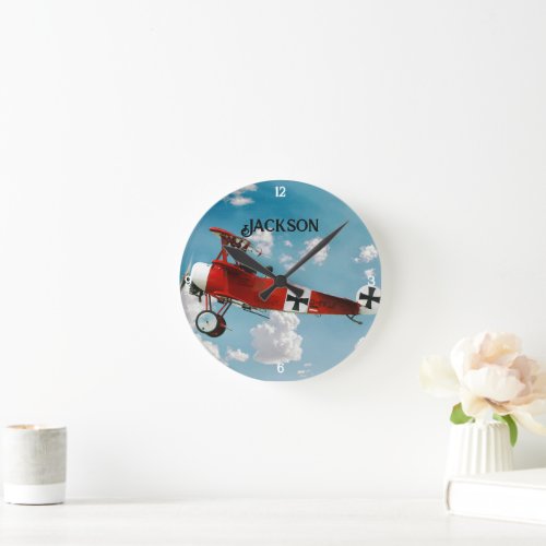 Personalized Red Baron Fokker Round Clock