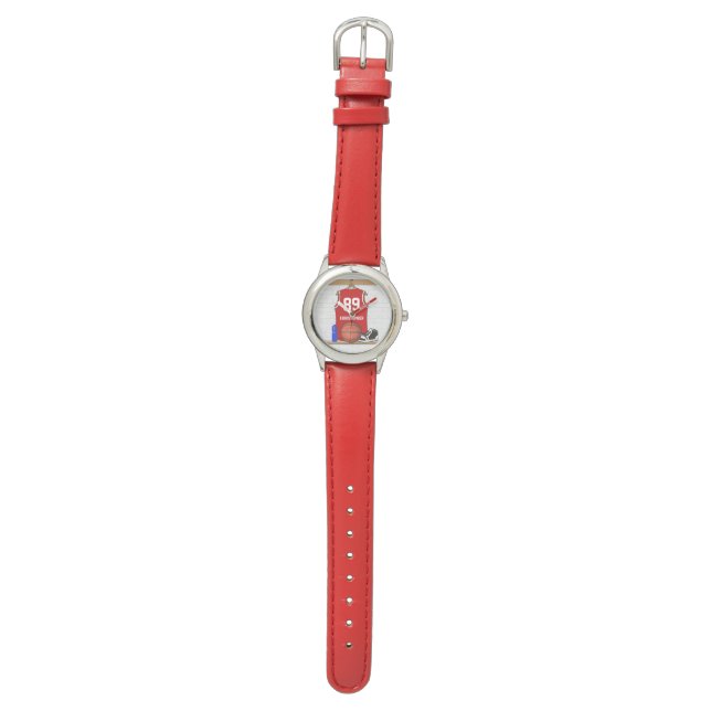 Personalized Red Basketball Jersey Watch (Flat)