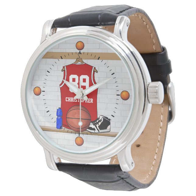 Personalized Red Basketball Jersey Watch (Angled)