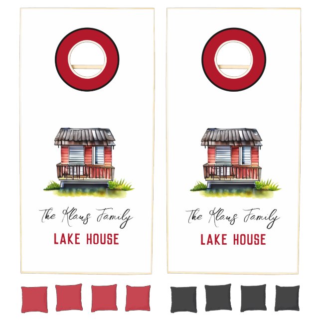 Personalized Red Beach House Family Cornhole Set (Set)