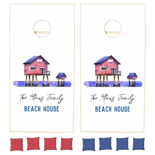 Personalized Red Beach House Family Cornhole Set (Set)