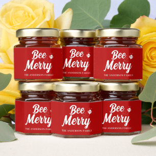 Personalized Red Bee Merry Christmas Party Honey Jar Favors