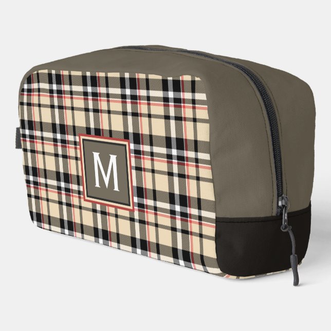 Personalized Red Beige Tan Black Scots Clan Plaid Dopp Kit (Right Corner)