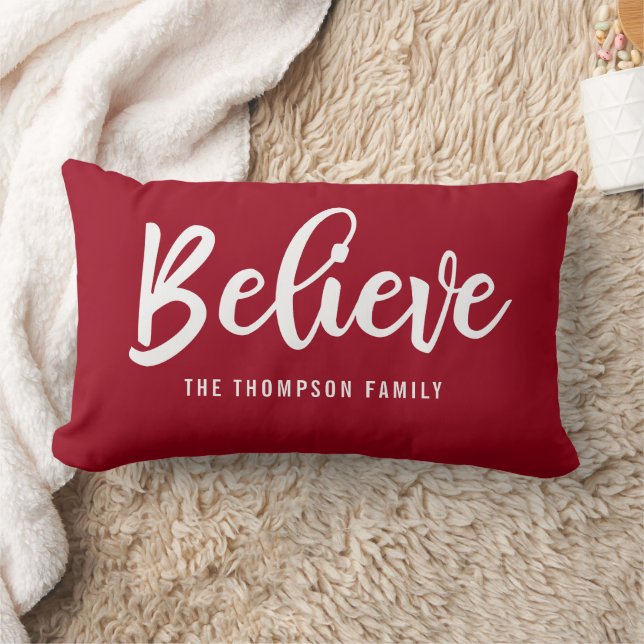 Personalized Red Believe Script Christmas Pillow (Blanket)