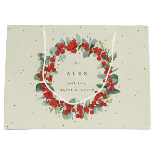 Personalized Red Berry+Eucalyptus Christmas Large Gift Bag