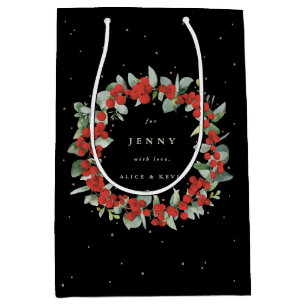 Personalized Red Berry+Eucalyptus Christmas Medium Gift Bag