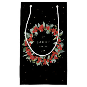 Personalized Red Berry+Eucalyptus Christmas Small Gift Bag
