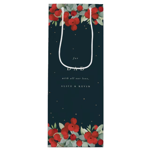 Personalized Red Berry+Eucalyptus Christmas Wine Gift Bag (Front)