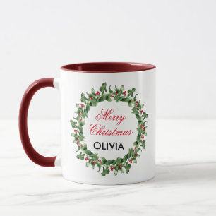 Personalized Red Berry Holly Christmas Mug