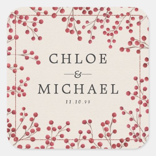 Personalized Red Berry Wedding Sticker
