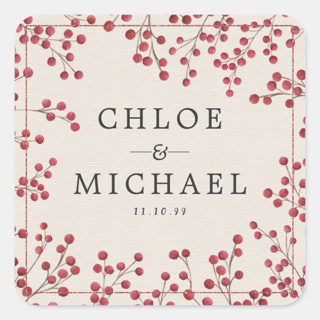 Personalized Red Berry Wedding Sticker (Front)