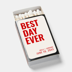 Personalized Red Best Day Ever Wedding Favor Matchboxes