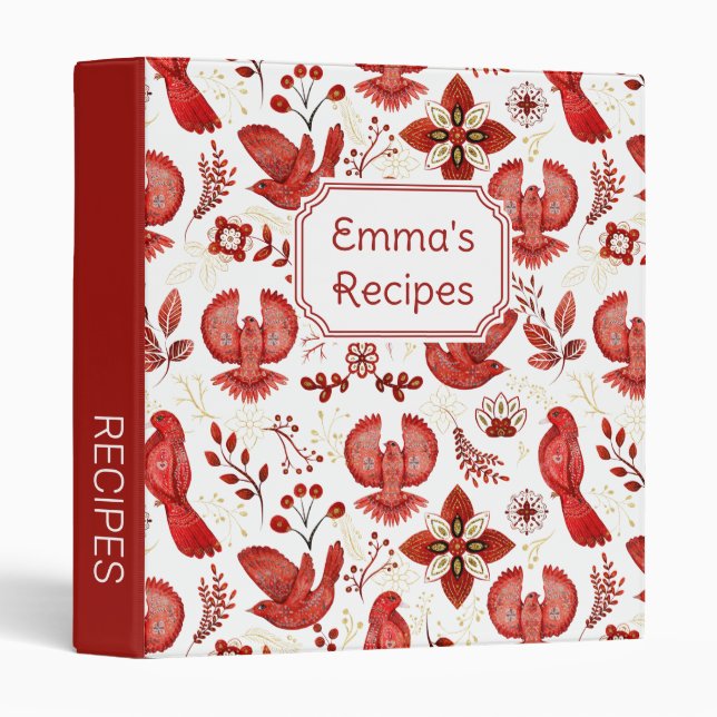 Personalized Red Birds Recipe Binder (Front/Spine)