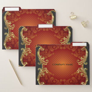 Personalized Red Black And Gold Swirls File Folder
