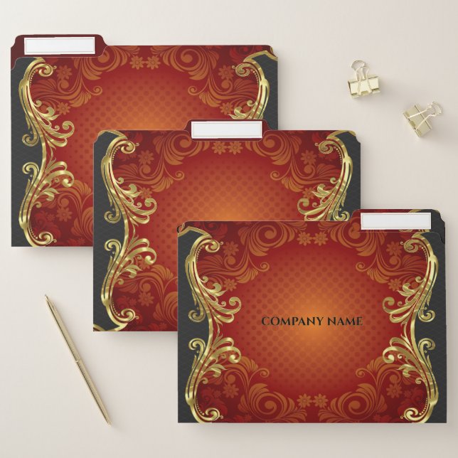 Personalized Red Black And Gold Swirls File Folder (Set)