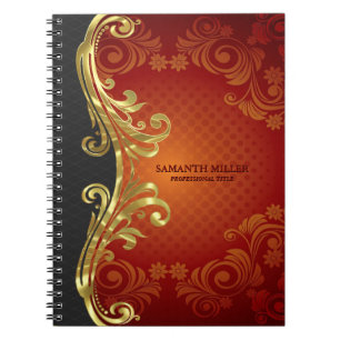 Personalized Red Black And Gold Vintage Swirls Notebook