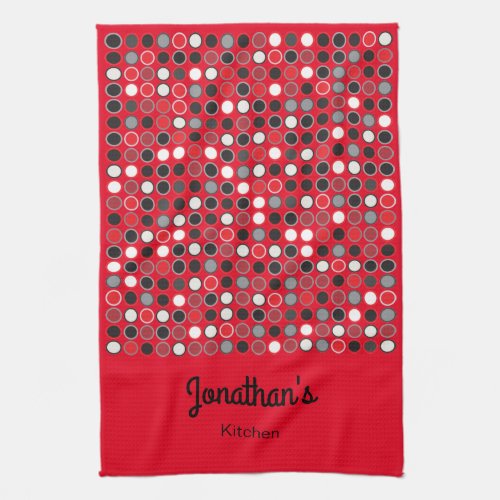 Personalized Red Black And Grey Circles Kitchen Towel