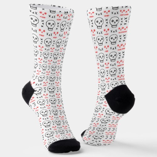 Personalized Red Black and White Skull pattern  Socks
