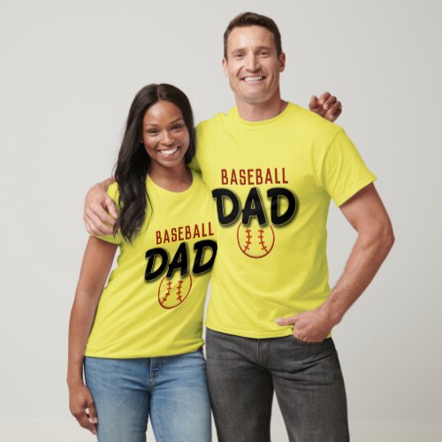 Personalized Red  Black Baseball Dad Design T_Shirt