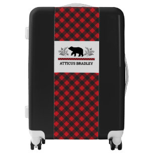 Personalized Red Black Buffalo Plaid Luggage