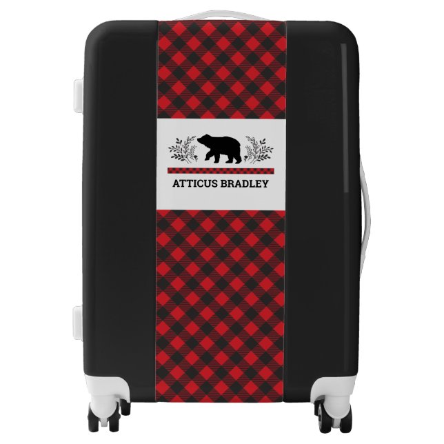 Personalized Red Black Buffalo Plaid Luggage (Front)
