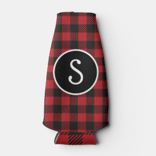 Personalized Red & Black Buffalo Plaid Monogram  Bottle Cooler