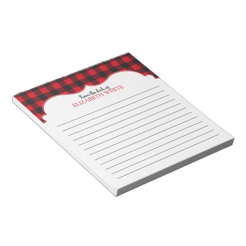 Personalized Red Black Buffalo Plaid Pattern Notepad