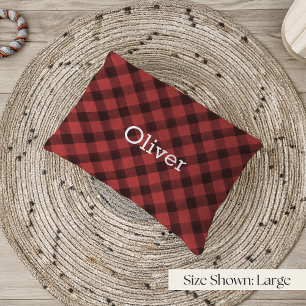 Personalized Red & Black Buffalo Plaid Pet Bed