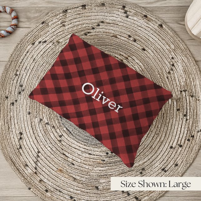 Personalized Red & Black Buffalo Plaid Pet Bed (Creator Uploaded)