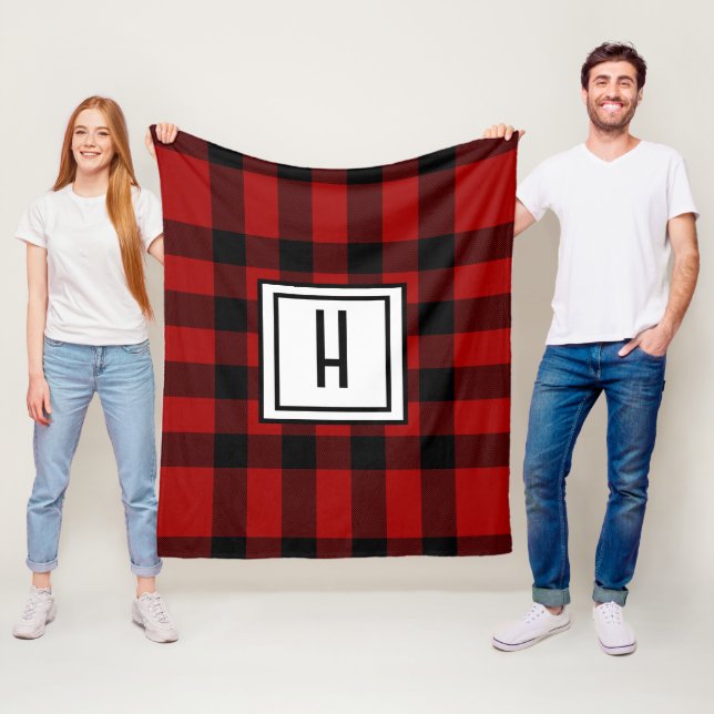 Personalized Red & Black Checkered Fleece Blanket (In Situ)