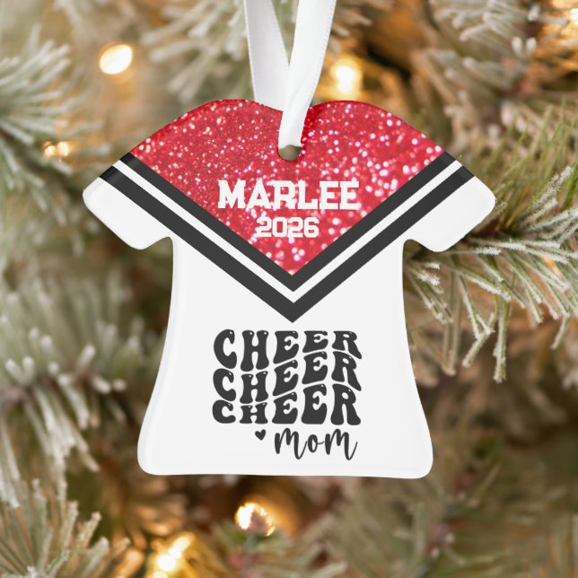 Personalized Red & Black Cheer Mom Ornament  (Tree)