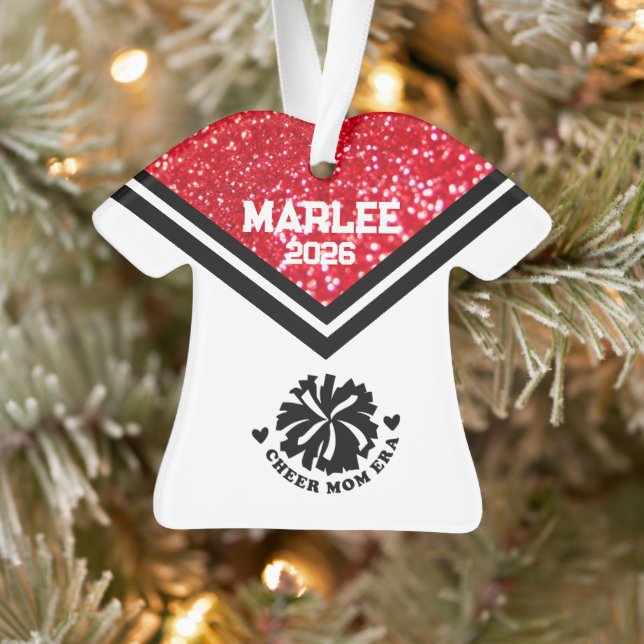 Personalized Red & Black Cheer Mom Ornament  (Tree)