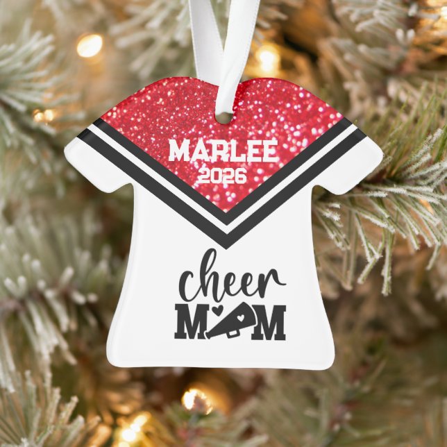 Personalized Red & Black Cheer Mom Ornament  (Tree)