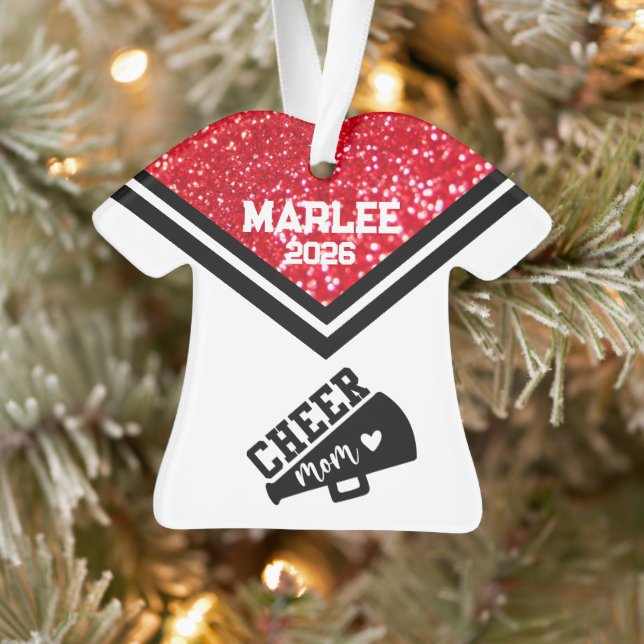 Personalized Red & Black Cheer Mom Ornament  (Tree)