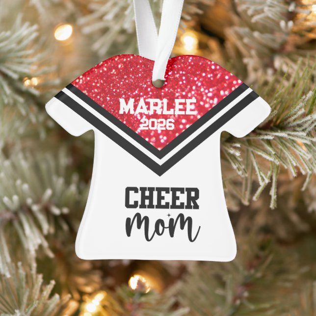 Personalized Red & Black Cheer Mom Ornament  (Tree)