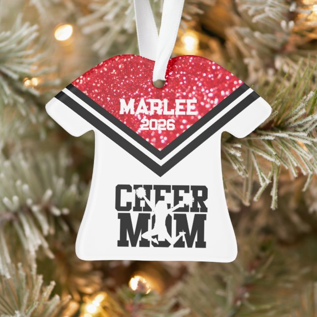 Personalized Red & Black Cheer Mom Ornament  (Tree)