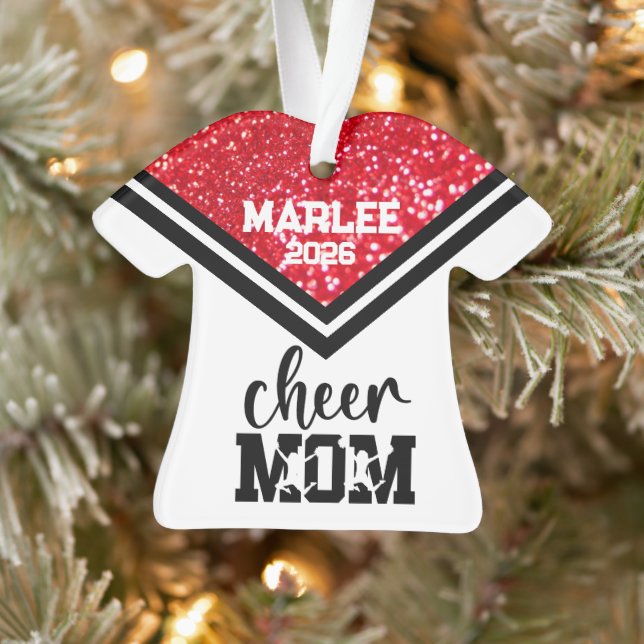Personalized Red & Black Cheer Mom Ornament  (Tree)